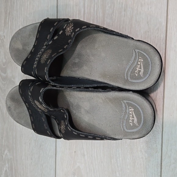 Dansko Women's Black Leather Slide Platform Sandals Shoes Sz 39/9 - Picture 7 of 15